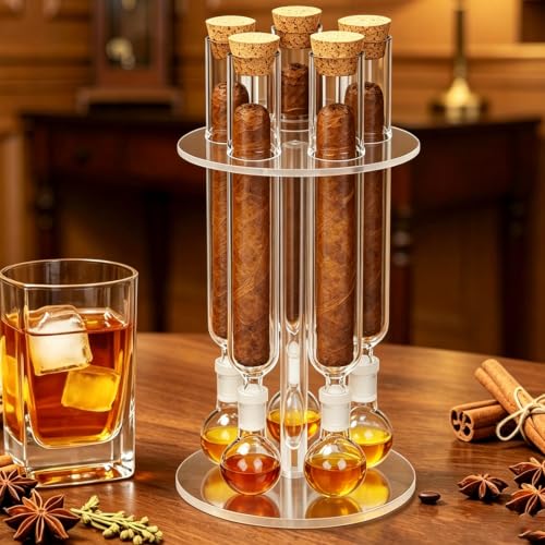SOGUELIN Cigar Infuser Glass Tube Kit Cigar Flavoring Humidor Case for 5 Cigars Humidor with Wooden Plug & Ball Base for Ring Gauge 34-50 Cigar Accessories Fathers Day Gift for Men