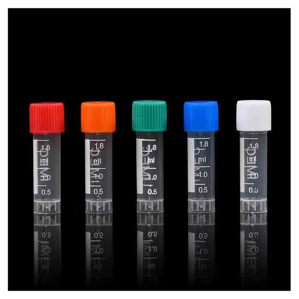 Instrumentos y Equipos de Laboratorio Lote de 500 viales criogénicos de plástico de 1,8 ml con junta de silicona y tapa de color.
