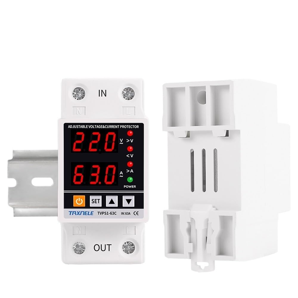 Magnetotermico 16a Pantalla Dual 40A 63A 230V relé Digital ajustable sobre bajo voltaje Protector contra sobretensiones límite protección contra sobrecorriente Magnetotermico (Size : 110V 63A)