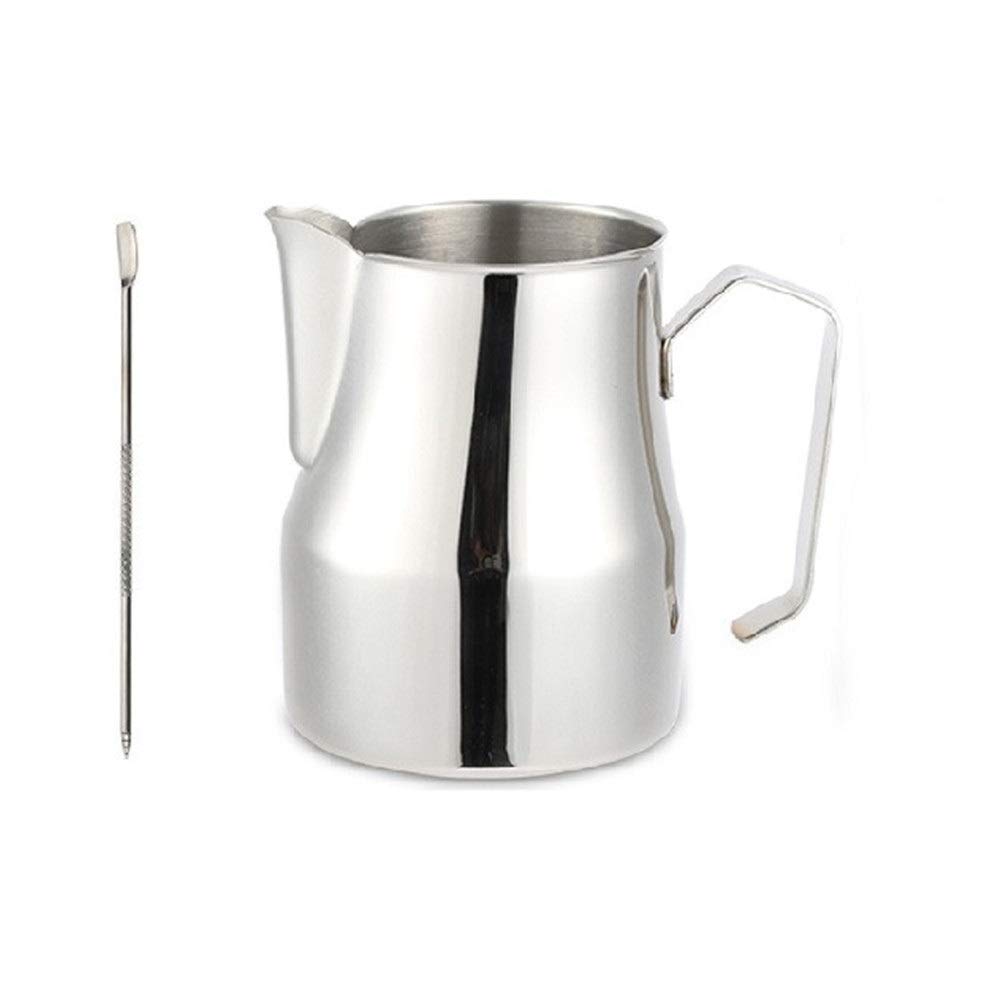 Jarras para Espumar leche Jarra de espuma leche con arte decorativo pluma acero inoxidable jarra latte Barista del arte latte(350ml)