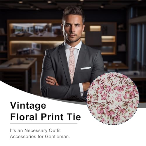 Image of Luckyvestir Ties for Men, Sage Green Cotton Floral Tie 2.76 inch Flower Printed Men's Neckties for Wedding /Groomsmen /Suit /Party
