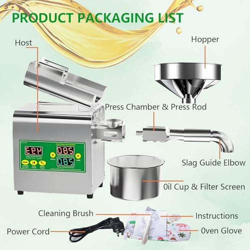 Sedamorally Frantoio Automatico Da 820 W Per L'estrazione Olio Girasole/Oliva, Frantoio Domestico A Caldo/Freddo In Acciaio Inossidabile Con Temperatura Regolata A 50-300 Gradi - 7