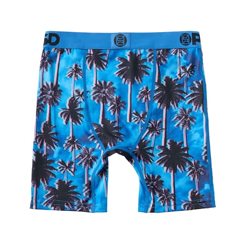 Image of PSD Youth Boy's Underwear - Cali Palm Blue Youth Boxer Briefs with Fun Print Designs - Comfortable Boxers for Boys, X-Large
