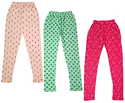 Image of IndiWeaves Girls Cotton Printed Leggings Slim Fit Cotton Stretchable Leggings [Pack of 3] Peach, Sea Green, Magenta
