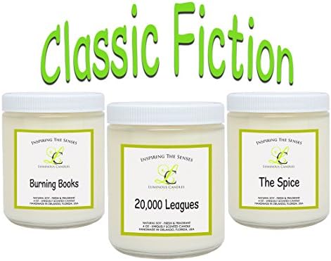 Scented Candles - Classic Fiction – Set Includes, Burning Books, 20,000 Leagues, The Spice,- 3 x 4 oz Natural Soy Candles - Literary Gift Idea