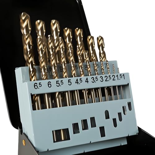 Image of COMOWARE Metal Drill Bit Set, 19 Pieces, HSS-E M35 1-10 mm Drill Bit Set, Spiral Drill Bit Set, Professional for Metal, Steel, Iron, Self-Centring for Metalworking Drill Accessories