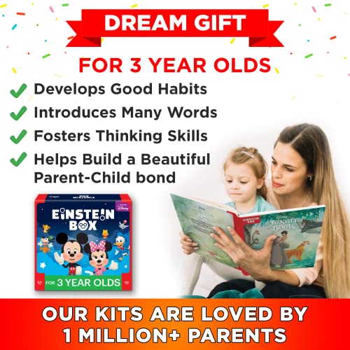 Einstein Box Featuring Disney for 3-Year Old Boys & Girls | Educational Disney Toys/Gifts for 3 Year Old Kids | Board Books and Fun Games Gift Pack | Learning and Educational Gift of Toys and Games |