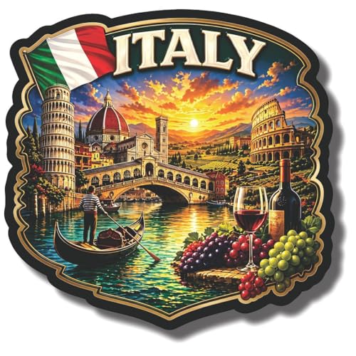 Image of CVANU Italy Country Landmark Theme 2pcs MDF Fridge Magnet - Wooden Travel Souvenir Refrigerator Decorative Collectible Magnet