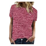 Proumy Oversize T-Shirt Damen Kurzarm Casual Lose Einfarbig Oberteile Tops Sommer Vintage Lässig Rundhals Bluse Tee Shirt (Rot,XXL)