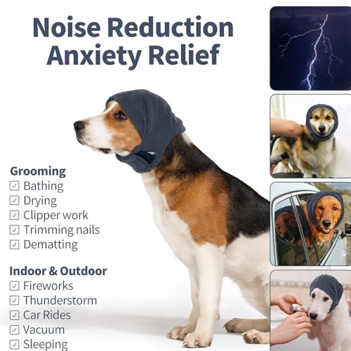 BWOOOWE Ohrenschutz für Hunde Beruhigende Ohrenschützer für Hunde Hundeschal für Hals Ohrenschützer Kräften zur Angstlinderung und Beruhigung(Grau,L)