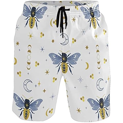 visesunny Ornate Bee Boho Summer Men's Swim Trunks Quick Dry Bathing Suits Beach Holiday Party Swim Shorts, Multi, Large Cover