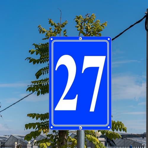 Image of Premium Aluminum Number Signs 27, Metal 12 inch X 8 inch Blue Numbered Signs Outdoor for Parking Lots, Floor, Dock, Court, Aisle, Field, High Visibility, No Fade, Weather-resistant