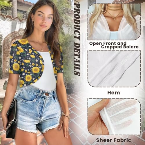 Image of Womens Short Sleeve Bolero Shrug Open Front Knit Cropped Cardigan Shoulder Cover for Dress Cute Casual Knit Cover Up