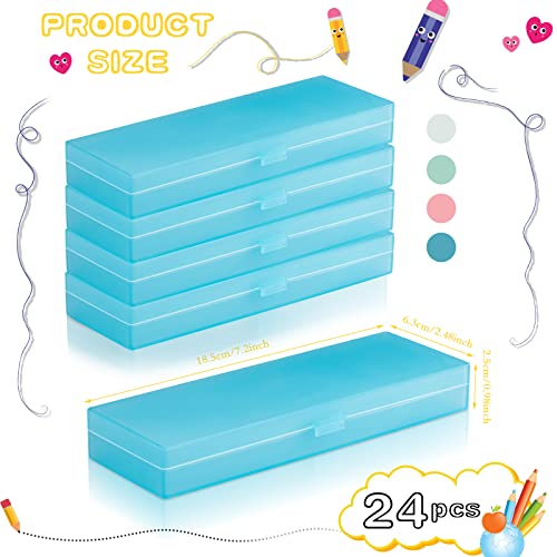 Image of Fainne 24 Plastic Pencil Case Bulk Hard Pencil Boxes with Snap Lid Crayon Maker Pen Organizer Stackable Craft Storage Boxes for School Supplies(Single Layer,Blue,7.09 x 2.36 x 0.98 Inch)