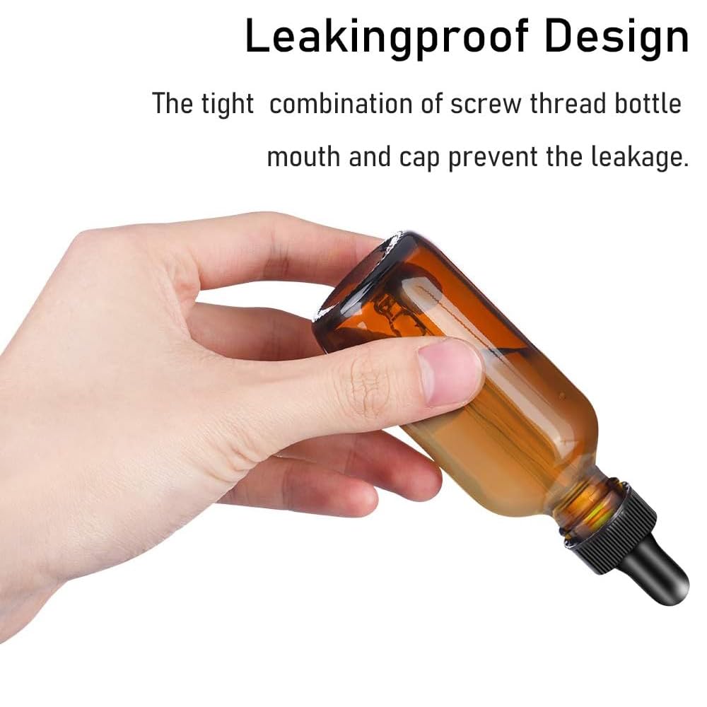 Bumobum Botellas cuentagotas de 4 onzas para aceites esenciales, paquete de 24 botellas de vidrio ámbar de 120 ml con cuentagotas para ojos, 2 embudos y 2 cuentagotas largos, botellas vacías de