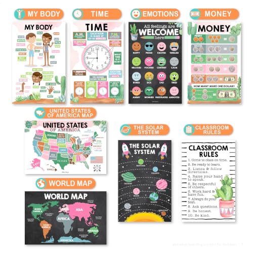 Image of Hadley Designs 16 Educational Posters for Classroom Must Haves - Laminated Pre-K Posters for Toddler Homeschool Essentials, Toddler & Preschool Learning Activities, Kindergarten Classroom Decor