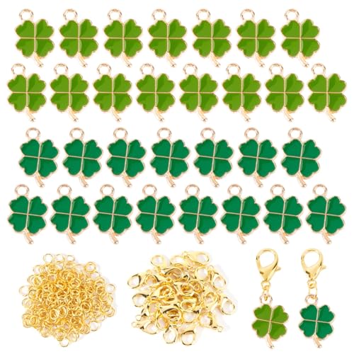 BOFUNX 30 Stücke Glücksbringer Charms Anhänger Mini Kleeblätter Glücksbringer Deko Basteln DIY Schmuck Halsketten Handwerk Silvester Geburtstag Abschied Dankeschön Klein Geschenke