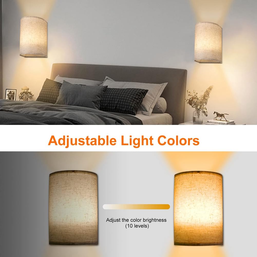 Lampada da Parete retrò con Paralume in Tessuto, Luce dimmerabile e Telecomando, Ideale per Camera da Letto e Soggiorno, Disponibile in 3 Colori.