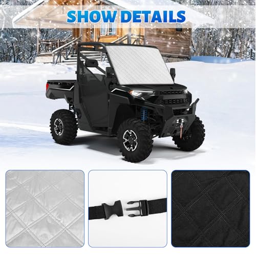 Image of Silver UTV Windshield Snow Cover Compatible with Polaris Ranger XP 1000 2017-2026 (Not RZR) & Can-Am Defender 2016-2026, Transport Windshield Protector for Ice and Snow