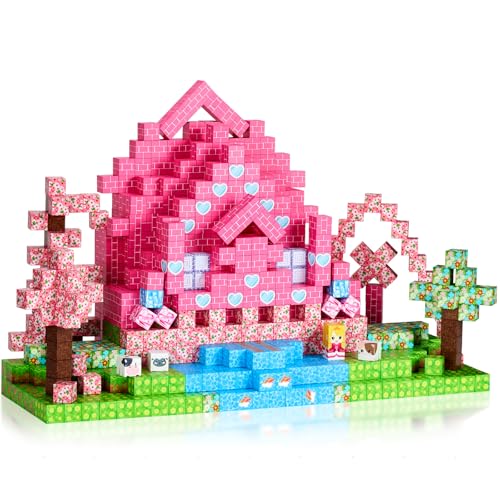 154 Pièces Blocs de Construction Magnétiques,Cubes Magnétiques, Rose