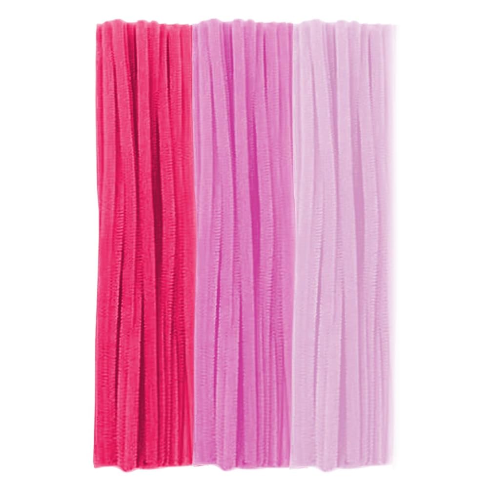 Lot de 300 cure-pipes roses en chenille - 3 couleurs pastel bonbon - 8 mm d'épaisseur - Pour travaux manuels, fleurs, décorations en vrac, tiges chenille (rose)