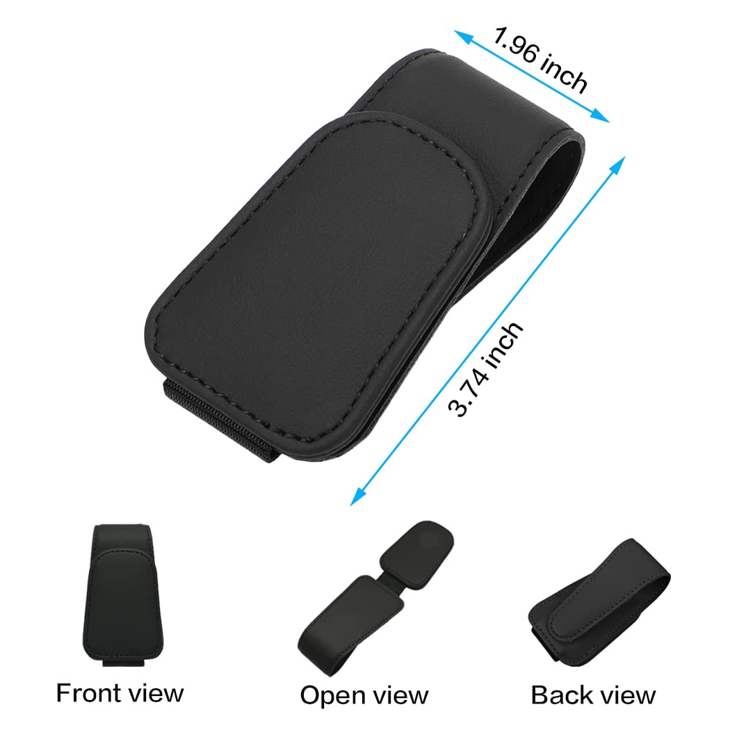 SAMGCHI 2 Packs Sunglass Holder for Car Sun Visor, Magnetic Eyeglass Hanger Clip for Car Visor, Leather Car Glasses Mount, Car Interior Visor Accessories (Black-2Pcs)