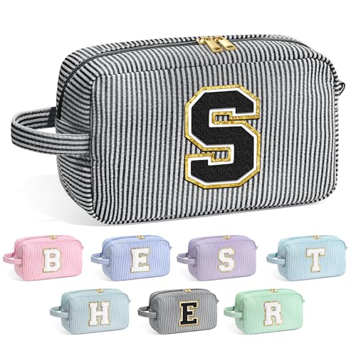 Image of YOOLIFE Birthday Gifts for 6 7 8 9 10 11 12 13 14 15 Year Old Teen Girl - Initial Makeup Bag Letter Toiletry Pouch Cosmetic Case, Personalized Teen Girl Gifts Trendy Stuff Party Favor, Black S