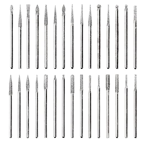 Bestgle 30 Pezzi Frese Diamantate Set di Punte per Trapano Diamantate a Punta Diamantata 2,35 mm Frese Diamantate Trapano Strumento Multifunzione Fai da Te