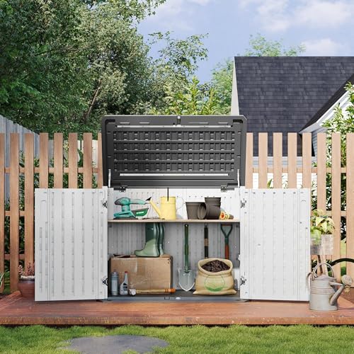 Aoxun 900L Resin Outdoor Storage Box, Waterproof Garden Tool Storage Cabinet with Anti-Topple Base, Heavy Duty Horizontal Wheelie Bin Shed Box for Patio, Backyard & Side Alley - Image 7