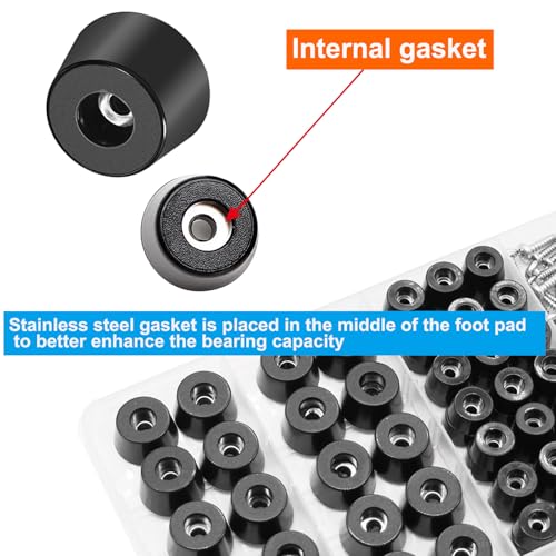 Image of 132Pcs Rubber Feet for Cutting Board with Stainless Washer Screws Assortment Kit,2 Sizes (0.6inch, 0.8inch),Non Slip Rubber Bumper Feet for Furniture, Cabinets, Electronics