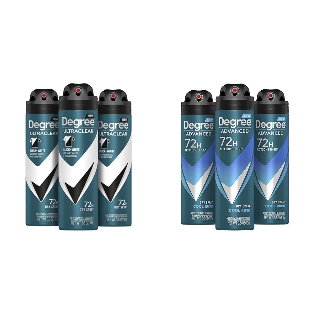 Degree Men Antiperspirant Deodorant Dry Spray Black + White Protects & Men Antiperspirant Deodorant Dry Spray Cool Rush 3 count Deodorant