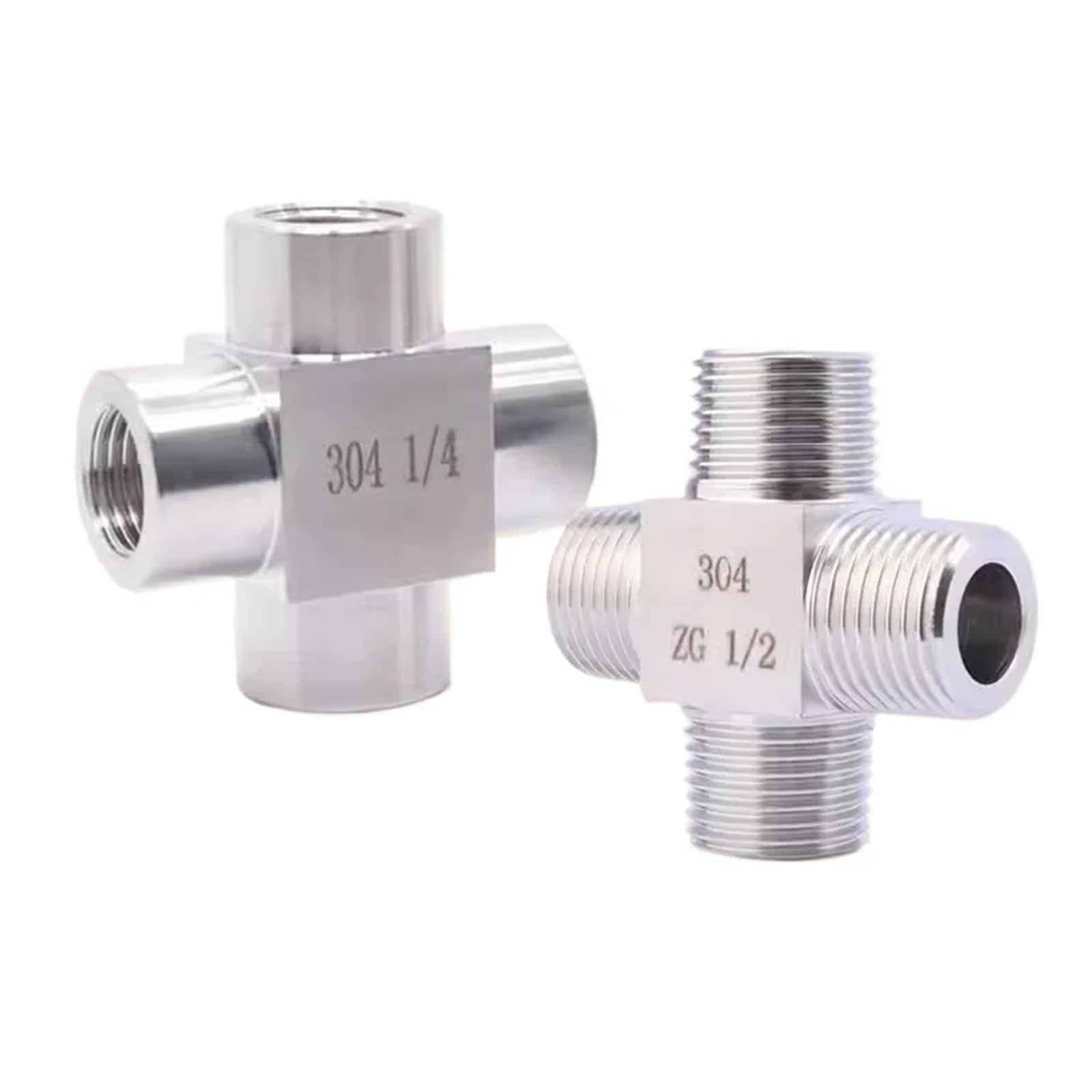 1/8" 1/4" 3/8" 1/2" 3/4" 1" BSP NPT M14 M20 Female Male Cross 4 Ways Splitter Block 304 Stainless Pipe Fitting Connector(BSPP Female,1")
