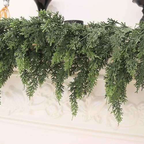 Christmas Cedar Garland Artificial Real Touch Thickness Realistic Greenery Pine Garland for Mantle Fireplace Outdoor Indoor Christmas Decorations 5FT