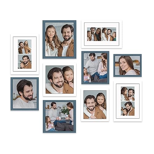 Image of Art Street Large Collage Wall Photo Frame Individual Picture Frame Set For Living Room, Decorative Wall Hanging Home Decor - Set Of 10 (6x8, 8x8, 8x10, 6x10 Inch, White-Blue)
