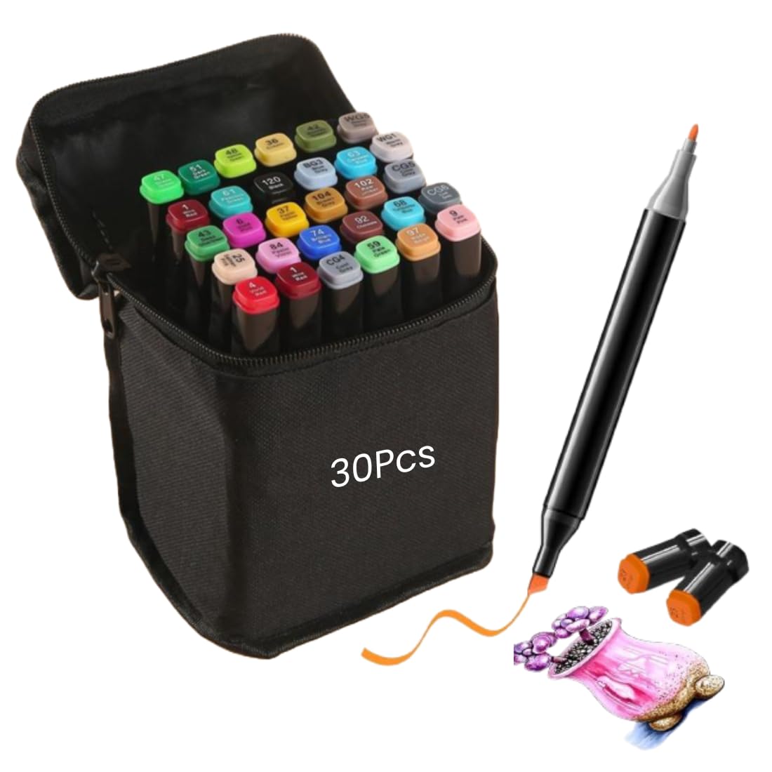 Wynhard Alcohol Markers art markers set Drawing Markers colour markers Dual Tip Brush Pens & Chisel Alcohol Based Art Markers for Kids, Adults Coloring & Illustration Twin Markers Set 30 Pcs