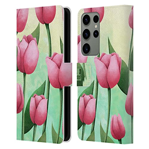 Étui Portefeuille Samsung S23 Ultra en Cuir Anti Rayure à Motif Tulipes Florals