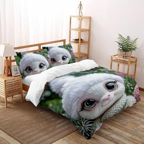 Housse de couette serpent imprimé 3D animaux microfibre double 200x200cm 2 taies