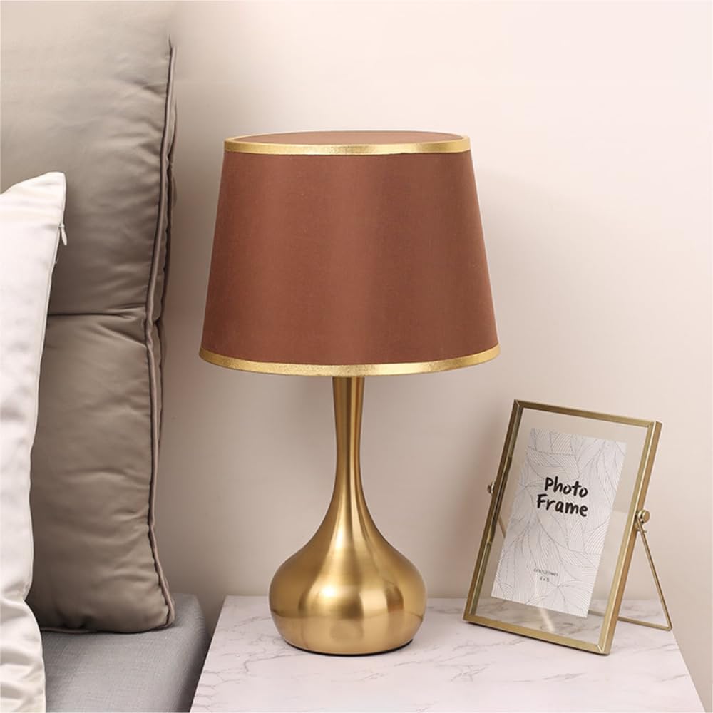 XINYASEE Lampe de chevet en tissu, abat-jour avec interrupteur, design chic lumière du jour, lampe de table moderne, rouge doré, 25x42 cm E27 Lampes de table (Rouge)