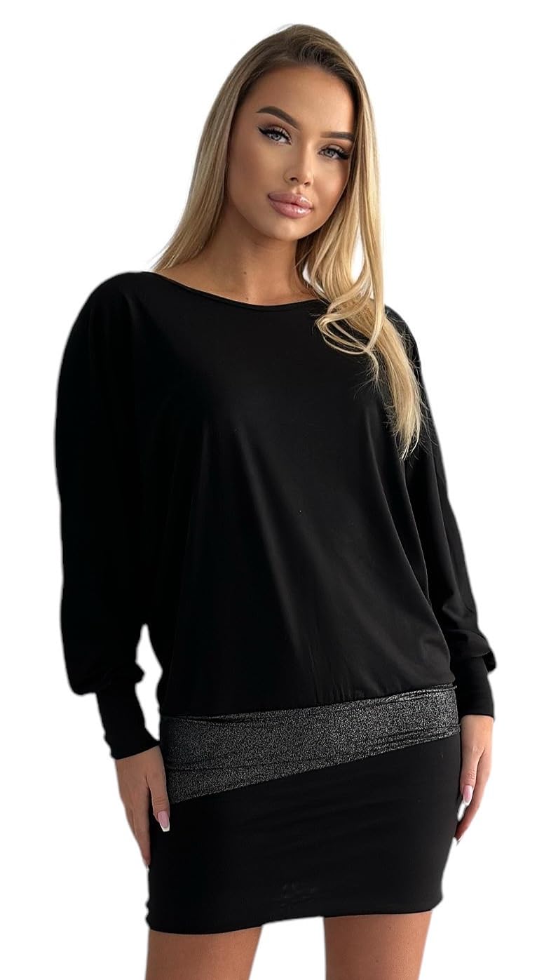 Mississhop Damen Minikleid festlich Glitzer Kleid Pulli Tunika S M L XL XXL