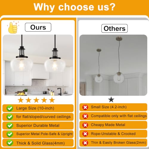 Image of Modern Pendant Lights Kitchen Island, Matte Black Pendant Light Fixtures with 10 inch Hand Blown Crack Glass Shade, Industrial Hanging Pendant Lights Fixture for Kitchen Island Dining Room Entryway