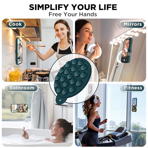 Image of Magnetic for iPhone 16 Case, Compatible with Magsafe, Suction Cup Phone Mount, [2 Screen Protectors][Camera Lens Protector] Silicone Shockproof Protective Slim Phone Cover 6.1 inch, Dark Green