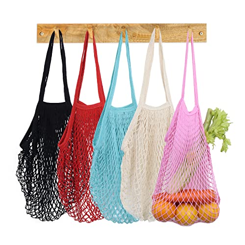 Lupbok 5 Pack Reusable Grocery Mesh Bags Cotton String Bags Produce Bags Shopping Bag Fruit Vegetable Mesh Bags,Long Handle #TOP4