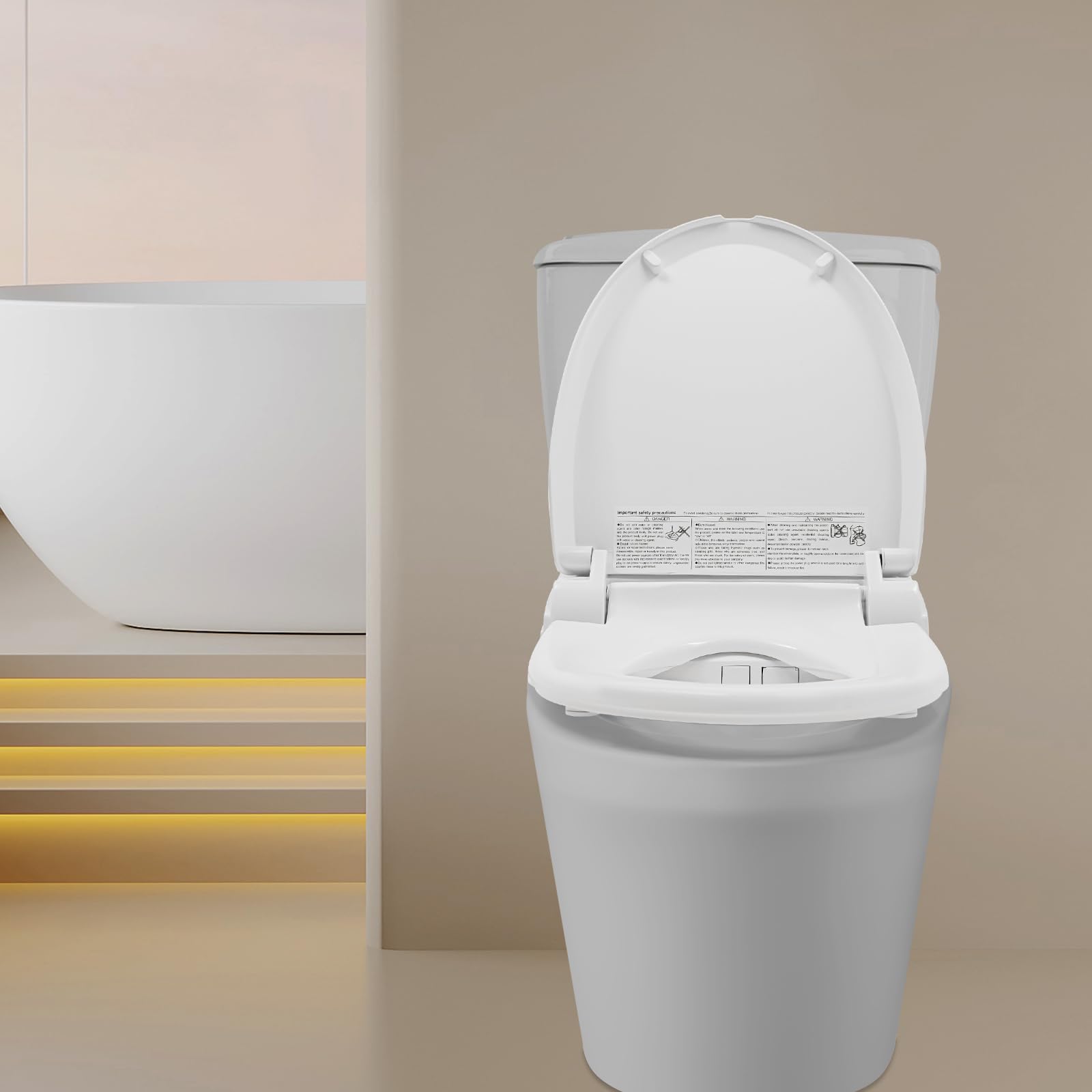 Inteligentna deska sedesowa, bidet 1350 W, ciepła woda 91-104°F, lampka nocna LED, turbo/prysznic/bidet/tryb dla dzieci, do standardowej WC, wolnostojąca, dla seniorów, kobiet, dzieci