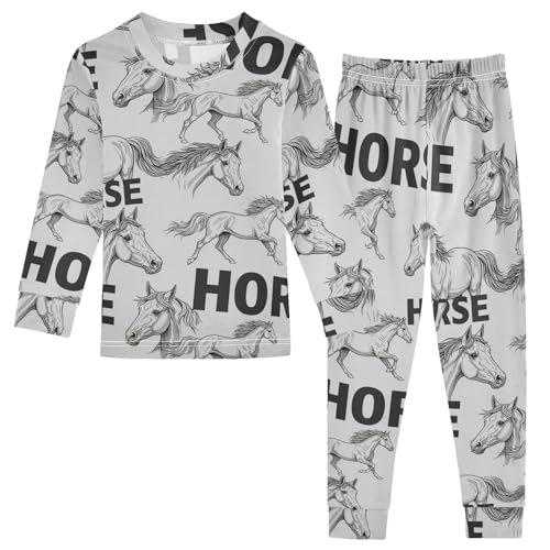 Pajama Sets Long Sleeve Horse Running and Heads Soft Comfy Sleepwear 2 Piece PJS 3-8T
