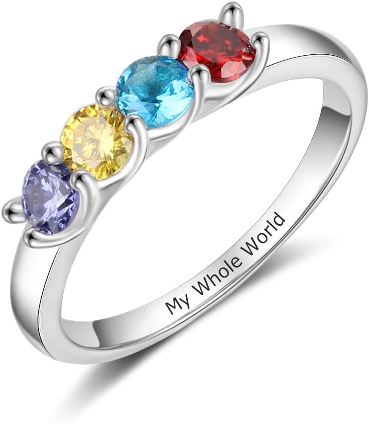Personalized Mothers Rings with 2/3/4 Simulated Birthstones Custom Mother Daughter Ring Jewelry for Women Engagement Wedding Promise Rings for Her