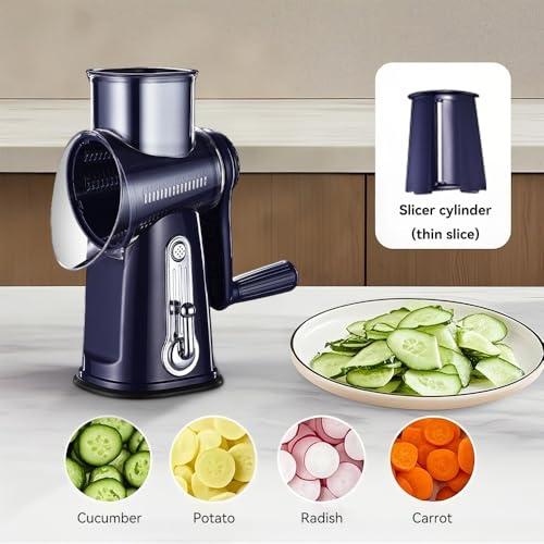 Rotary Cheese Reibe, Handheld Shredder mit 5 Klingen, Küche Manuelle Geschwindigkeit Reibe für Gemüse, Nüsse und mehr