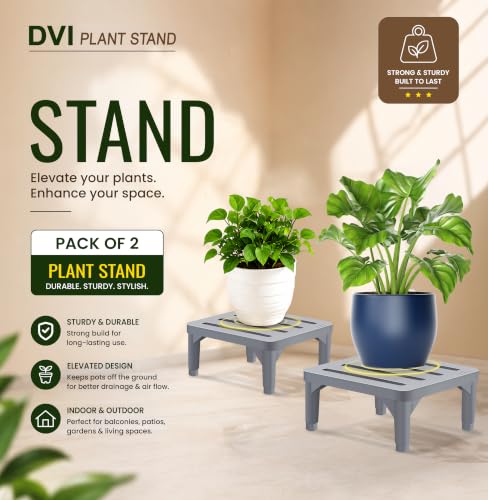 Image of DVI Heavy Duty Grey Plant Stand | Pack of 2 | Strong, Durable, Rust-Proof | Supports Up to 200 Kg | Indoor & Outdoor Use | Pot Stand for Big Size Plants | All Weather Resistant Pot Stand