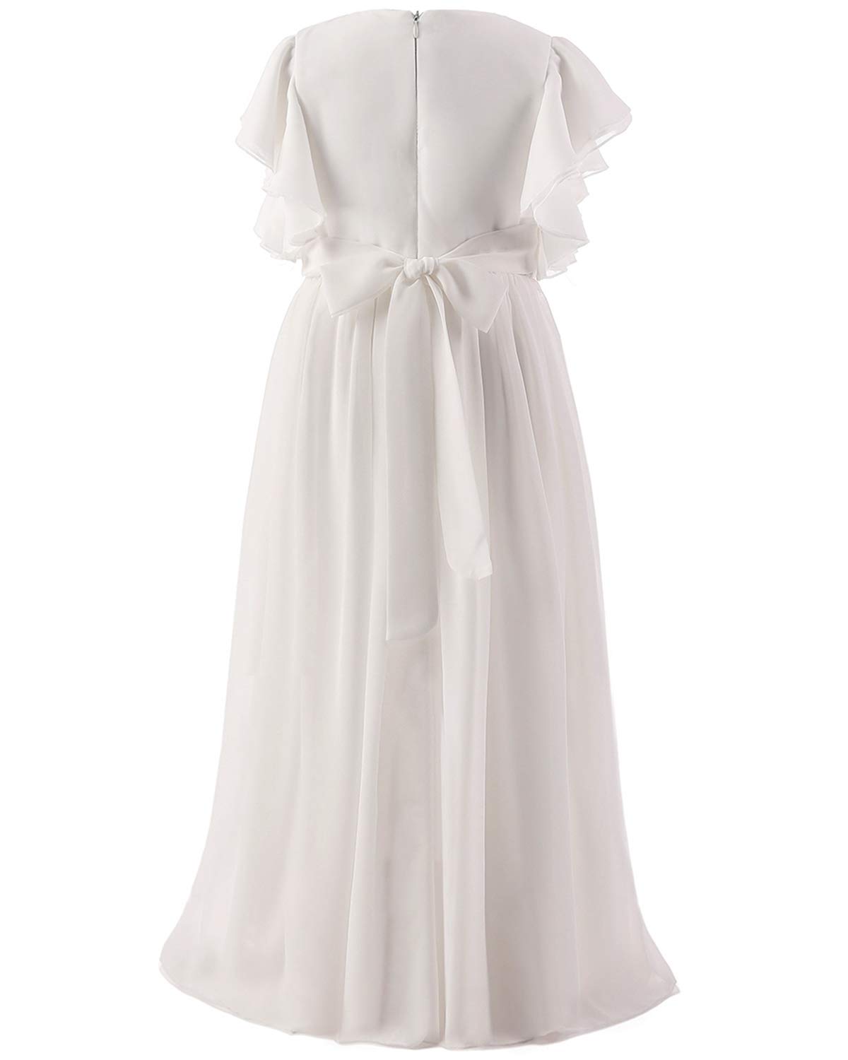 Aibaowedding Blumenmädchenkleid A-Linie Butterfly-Ärmeln & Binde-Gürtel | Boho A-Linie Chiffon Kleid mit zarten Butterfly-Ärmeln und Binde-Gürtel. Kommunion- und Blumenmädchenkleid für Mädchen
