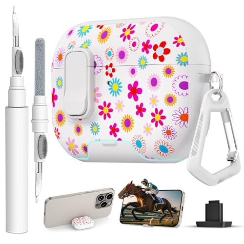 Image of for AirPods Pro 3 Case with Lock & Phone Stand,Cute Floral Pattern Style | PC & TPU Dual Layer Protective Cover with Keychain & Cleaner Pen for Apple AirPod Pro 3rd Generation Women (Cornflower)