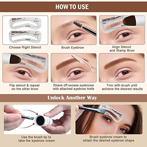 Eyebrow Stamp Stencil Kit, Eye Brow Stamping And Shaping Kit, One Step Brow Stamp Kit With 10 Reusable Perfect Eyebrow Stencils, 2 Eyebrow Brushes, Long-Lasting Waterproof Eyebrow Makeup(Blonde) #TOP4
